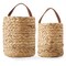 Casafield Set of 2 Water Hyacinth Wall Hanging Baskets with Handles (Small and Large) - Natural, Woven Boho Plant and Flower Storage Pots